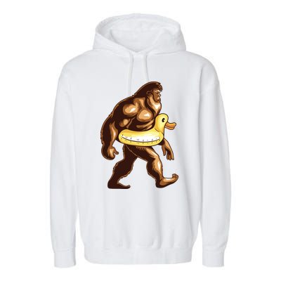 Funny Bigfoot Wearing Duck Floater Garment-Dyed Fleece Hoodie