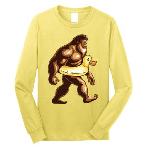 Funny Bigfoot Wearing Duck Floater Long Sleeve Shirt