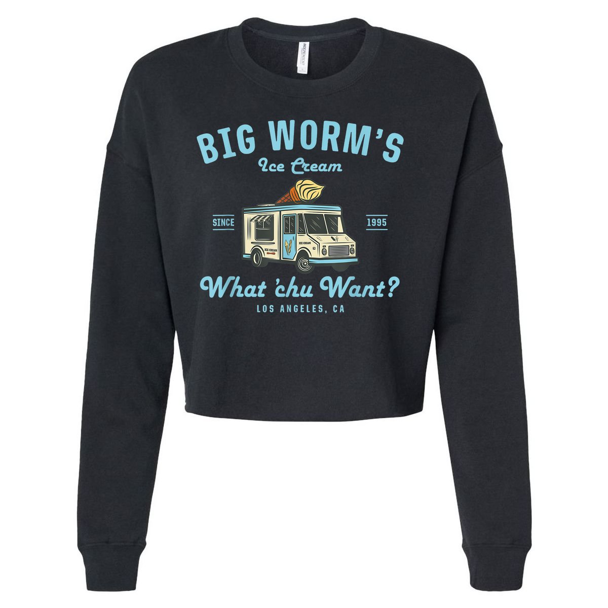 Funny Big Worm's Ice Cream Truck Gift What Chu Want Gift Cropped Pullover Crew