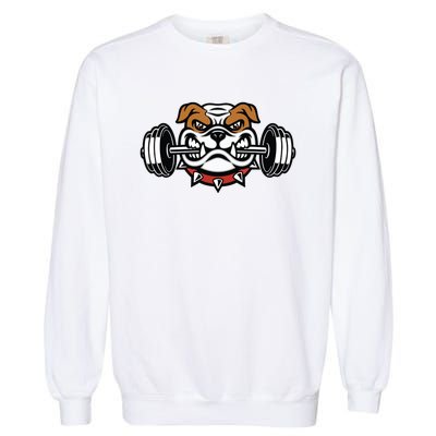 Funny Bulldog Weightlifting Fitness Gym Garment-Dyed Sweatshirt