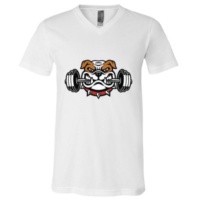 Funny Bulldog Weightlifting Fitness Gym V-Neck T-Shirt