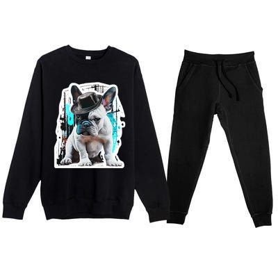 French Bulldog With Hat Urban Street Art Meaningful Gift Premium Crewneck Sweatsuit Set