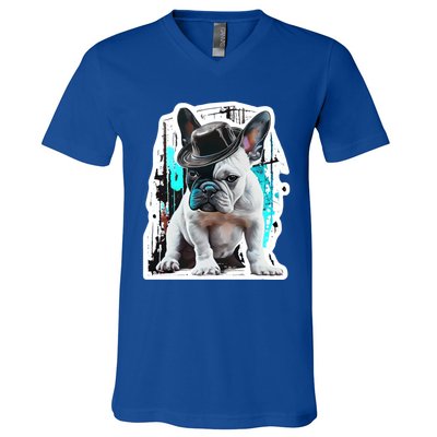 French Bulldog With Hat Urban Street Art Meaningful Gift V-Neck T-Shirt