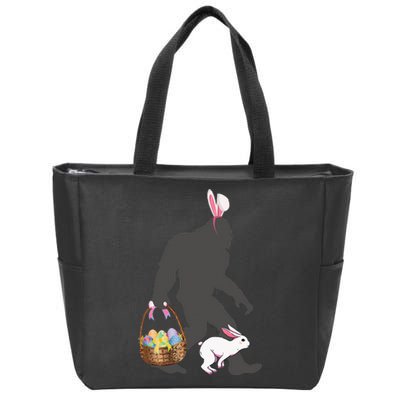 Funny Bigfoot with Easter Basket Bunny Rabbit Easter Bigfoot Zip Tote Bag