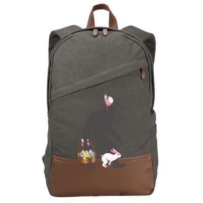 Funny Bigfoot with Easter Basket Bunny Rabbit Easter Bigfoot Cotton Canvas Backpack