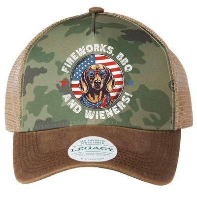 Fireworks BBQ & wieners Funny Weiner Dog July 4th Dachshund Legacy Tie Dye Trucker Hat