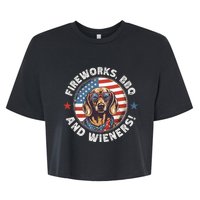 Fireworks BBQ & wieners Funny Weiner Dog July 4th Dachshund Bella+Canvas Jersey Crop Tee