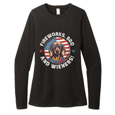 Fireworks BBQ & wieners Funny Weiner Dog July 4th Dachshund Womens CVC Long Sleeve Shirt