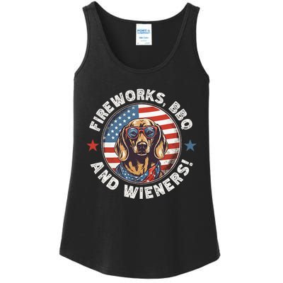 Fireworks BBQ & wieners Funny Weiner Dog July 4th Dachshund Ladies Essential Tank