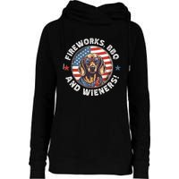 Fireworks BBQ & wieners Funny Weiner Dog July 4th Dachshund Womens Funnel Neck Pullover Hood