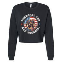 Fireworks BBQ & wieners Funny Weiner Dog July 4th Dachshund Cropped Pullover Crew