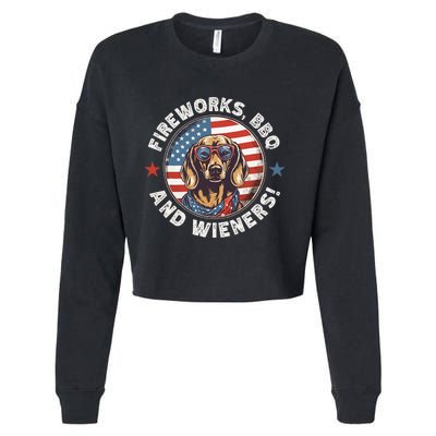 Fireworks BBQ & wieners Funny Weiner Dog July 4th Dachshund Cropped Pullover Crew