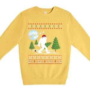 Funny Bigfoot Xmas Gift Santa Hat Ugly Bigfoot Christmas Gift Premium Crewneck Sweatshirt