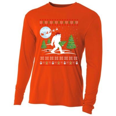 Funny Bigfoot Xmas Gift Santa Hat Ugly Bigfoot Christmas Gift Cooling Performance Long Sleeve Crew