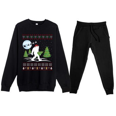 Funny Bigfoot Xmas Gift Santa Hat Ugly Bigfoot Christmas Gift Premium Crewneck Sweatsuit Set