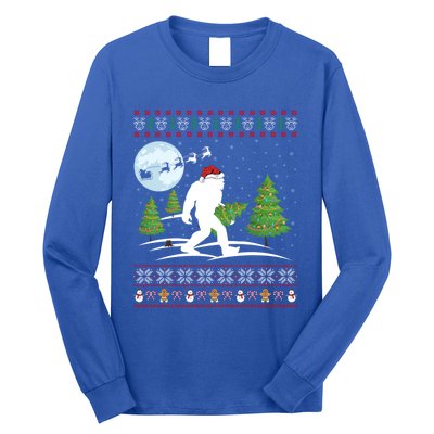 Funny Bigfoot Xmas Gift Santa Hat Ugly Bigfoot Christmas Gift Long Sleeve Shirt