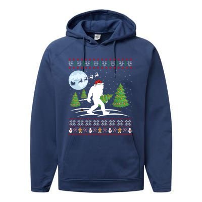 Funny Bigfoot Xmas Gift Santa Hat Ugly Bigfoot Christmas Gift Performance Fleece Hoodie