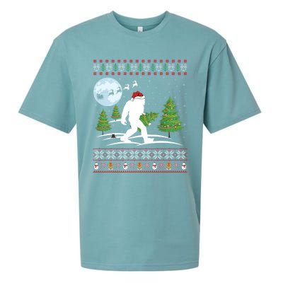 Funny Bigfoot Xmas Gift Santa Hat Ugly Bigfoot Christmas Gift Sueded Cloud Jersey T-Shirt