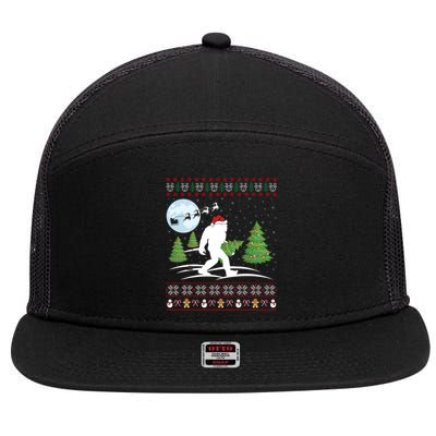 Funny Bigfoot Xmas Gift Santa Hat Ugly Bigfoot Christmas Cute Gift 7 Panel Mesh Trucker Snapback Hat