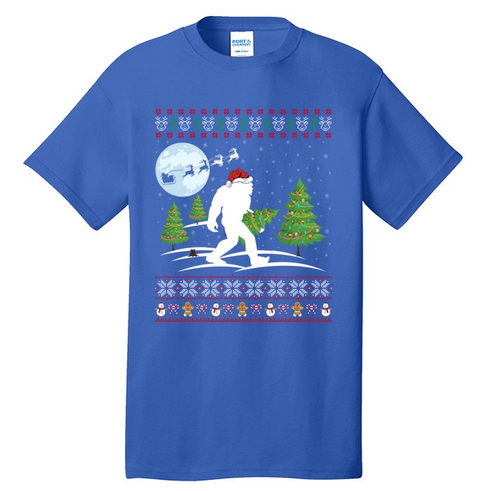 Funny Bigfoot Xmas Gift Santa Hat Ugly Bigfoot Christmas Cute Gift Tall T-Shirt