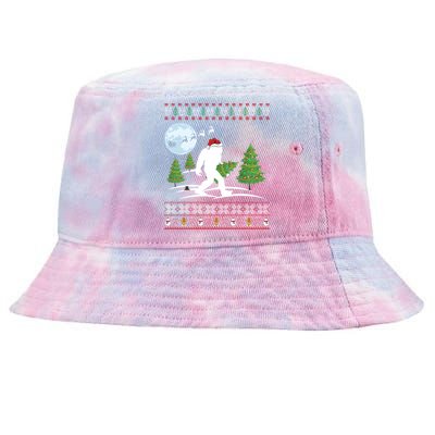 Funny Bigfoot Xmas Gift Santa Hat Ugly Bigfoot Christmas Cute Gift Tie-Dyed Bucket Hat