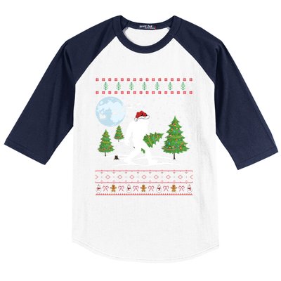 Funny Bigfoot Xmas Gift Santa Hat Ugly Bigfoot Christmas Cute Gift Baseball Sleeve Shirt