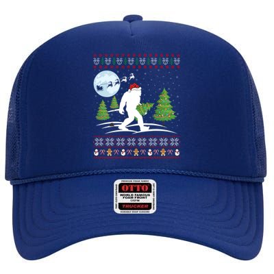 Funny Bigfoot Xmas Gift Santa Hat Ugly Bigfoot Christmas Cute Gift High Crown Mesh Back Trucker Hat