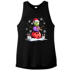 Funny Bowling Xmas Snowman Bowling Player Santa Hat Christmas Sports Gift Ladies PosiCharge Tri-Blend Wicking Tank