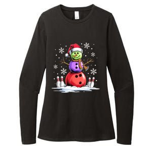 Funny Bowling Xmas Snowman Bowling Player Santa Hat Christmas Sports Gift Womens CVC Long Sleeve Shirt