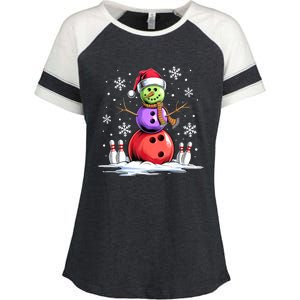 Funny Bowling Xmas Snowman Bowling Player Santa Hat Christmas Sports Gift Enza Ladies Jersey Colorblock Tee