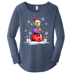 Funny Bowling Xmas Snowman Bowling Player Santa Hat Christmas Sports Gift Women's Perfect Tri Tunic Long Sleeve Shirt