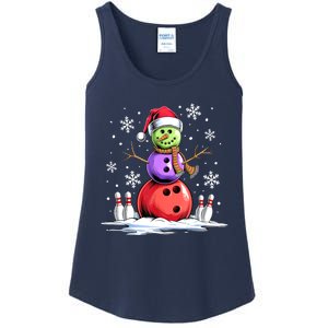 Funny Bowling Xmas Snowman Bowling Player Santa Hat Christmas Sports Gift Ladies Essential Tank