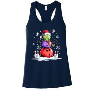 Funny Bowling Xmas Snowman Bowling Player Santa Hat Christmas Sports Gift Women's Racerback Tank