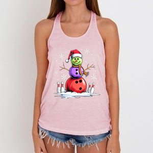 Funny Bowling Xmas Snowman Bowling Player Santa Hat Christmas Sports Gift Women's Knotted Racerback Tank