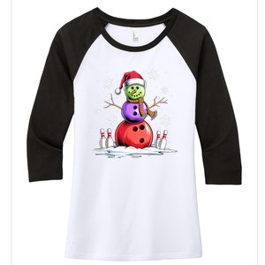 Funny Bowling Xmas Snowman Bowling Player Santa Hat Christmas Sports Gift Women's Tri-Blend 3/4-Sleeve Raglan Shirt