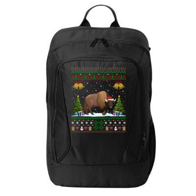 Funny Bison Xmas Gift Santa Hat Ugly Bison Christmas Cute Gift City Backpack