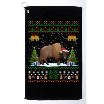 Funny Bison Xmas Gift Santa Hat Ugly Bison Christmas Cute Gift Platinum Collection Golf Towel