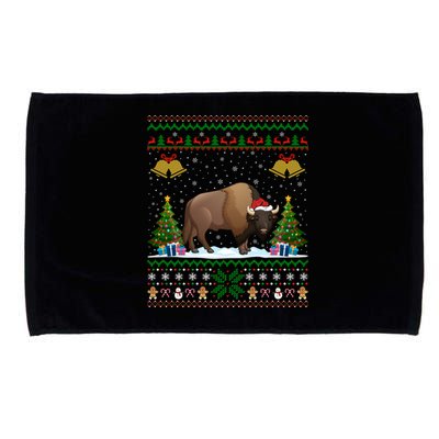 Funny Bison Xmas Gift Santa Hat Ugly Bison Christmas Cute Gift Microfiber Hand Towel