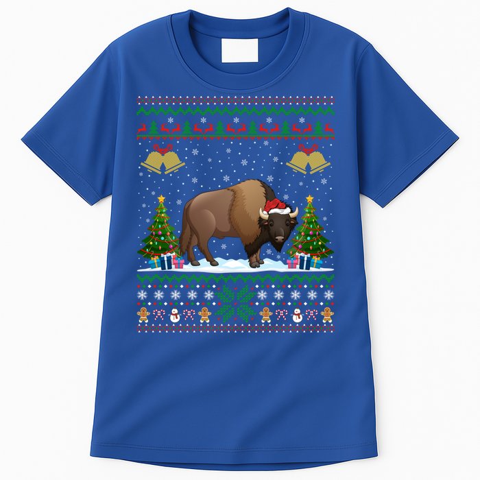 Funny Bison Xmas Gift Santa Hat Ugly Bison Christmas Cute Gift Tall T-Shirt