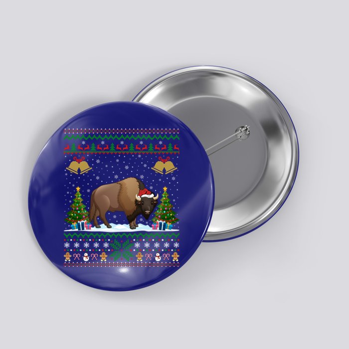 Funny Bison Xmas Gift Santa Hat Ugly Bison Christmas Cute Gift Button