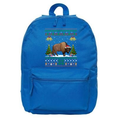 Funny Bison Xmas Gift Santa Hat Ugly Bison Christmas Cute Gift 16 in Basic Backpack