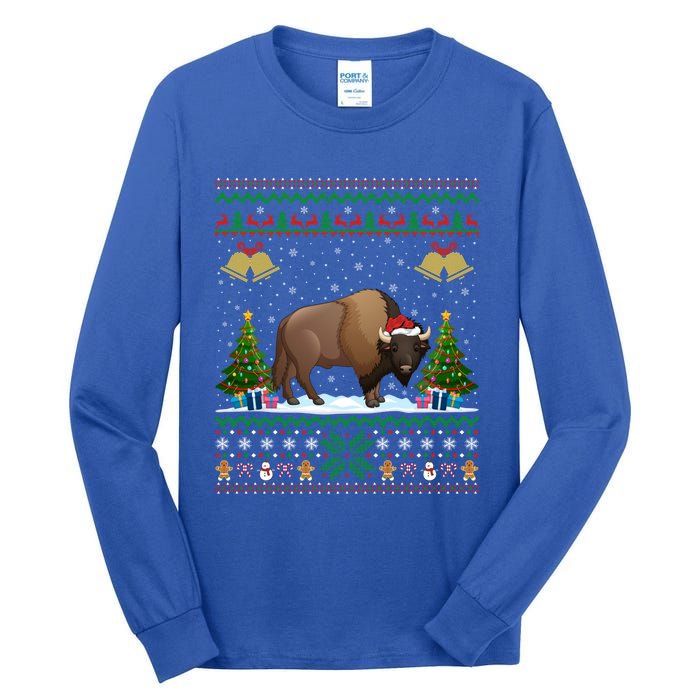 Funny Bison Xmas Gift Santa Hat Ugly Bison Christmas Cute Gift Tall Long Sleeve T-Shirt