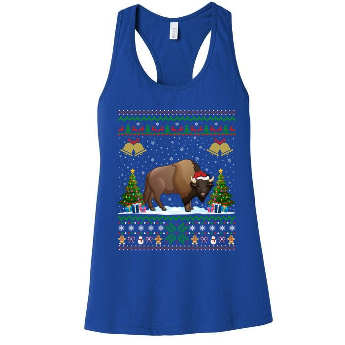 Funny Bison Xmas Gift Santa Hat Ugly Bison Christmas Cute Gift Women's Racerback Tank