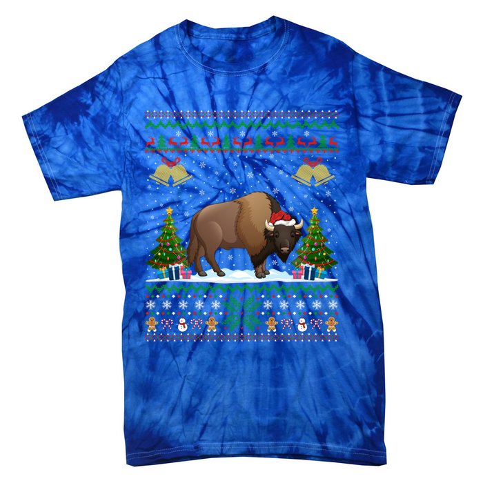 Funny Bison Xmas Gift Santa Hat Ugly Bison Christmas Cute Gift Tie-Dye T-Shirt