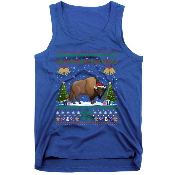 Funny Bison Xmas Gift Santa Hat Ugly Bison Christmas Cute Gift Tank Top