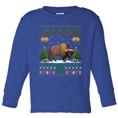 Funny Bison Xmas Gift Santa Hat Ugly Bison Christmas Cute Gift Toddler Long Sleeve Shirt