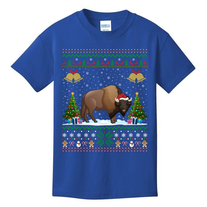 Funny Bison Xmas Gift Santa Hat Ugly Bison Christmas Cute Gift Kids T-Shirt