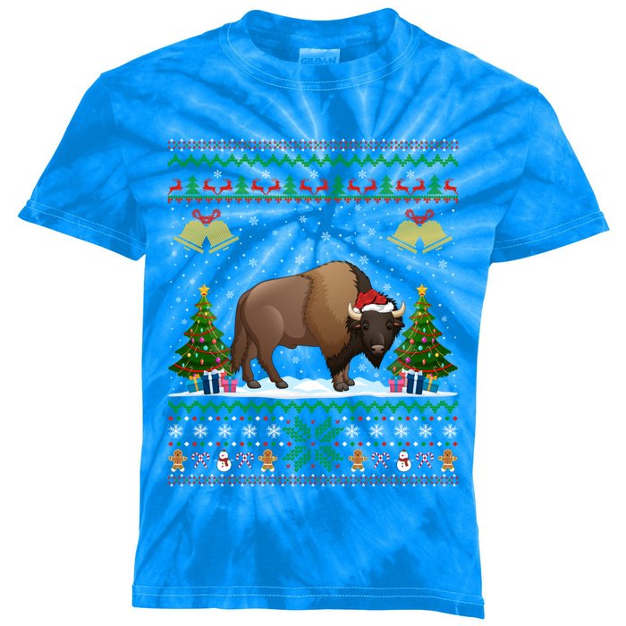 Funny Bison Xmas Gift Santa Hat Ugly Bison Christmas Cute Gift Kids Tie-Dye T-Shirt