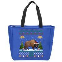 Funny Bison Xmas Gift Santa Hat Ugly Bison Christmas Cute Gift Zip Tote Bag