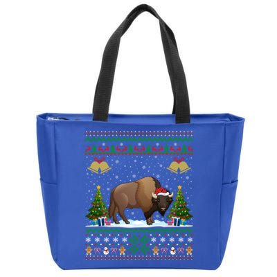 Funny Bison Xmas Gift Santa Hat Ugly Bison Christmas Cute Gift Zip Tote Bag